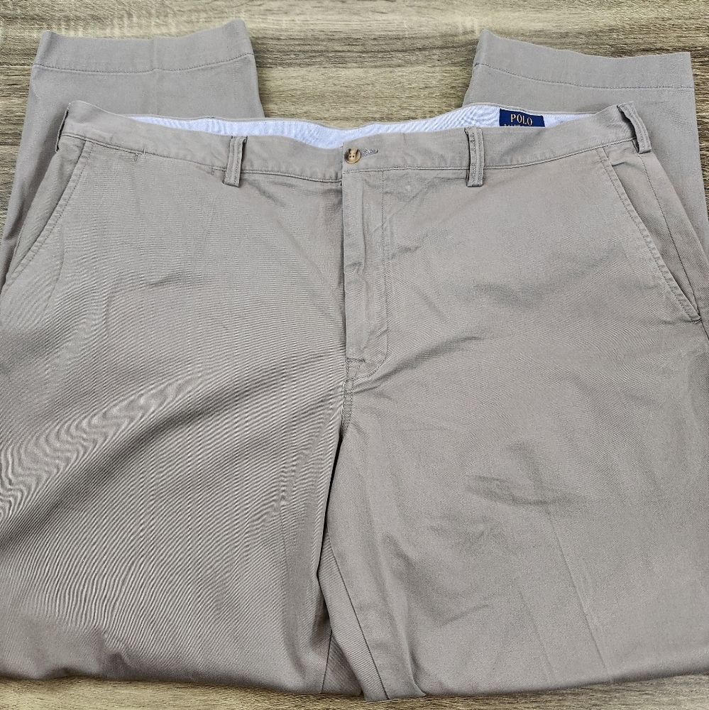 Polo Ralph Lauren Pants Mens 42x30 Gray Stretch Straight Fit Chinos Flat Front
